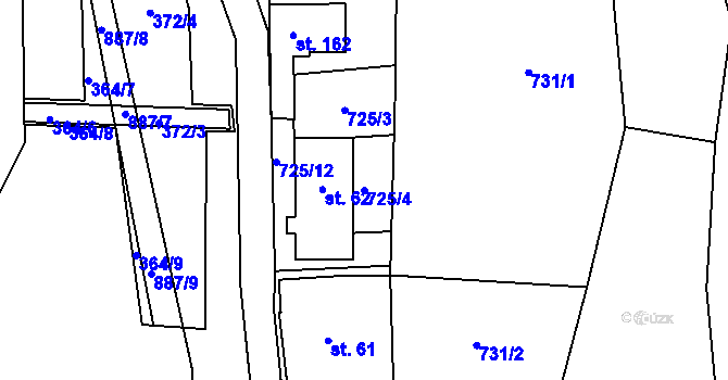 Parcela st. 725/4 v KÚ Vyšehoří, Katastrální mapa