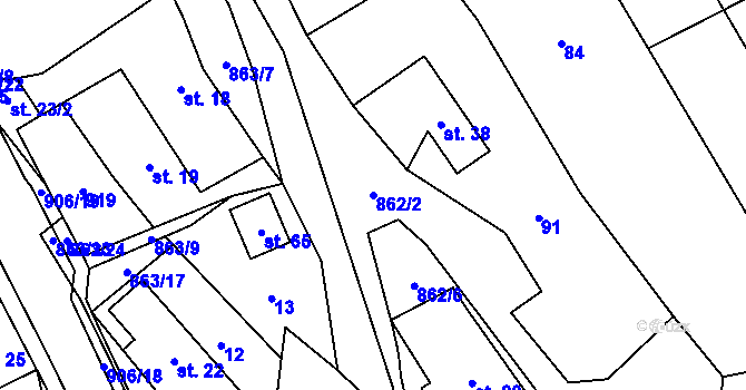 Parcela st. 862/2 v KÚ Vyšehoří, Katastrální mapa