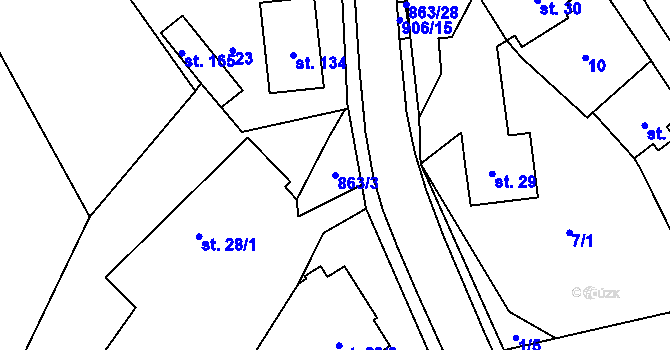 Parcela st. 863/3 v KÚ Vyšehoří, Katastrální mapa