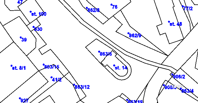 Parcela st. 863/5 v KÚ Vyšehoří, Katastrální mapa