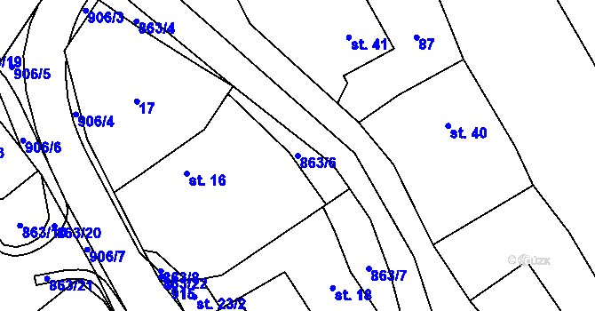 Parcela st. 863/6 v KÚ Vyšehoří, Katastrální mapa
