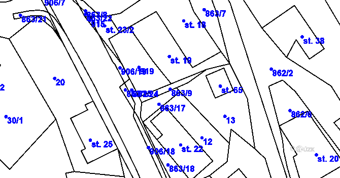 Parcela st. 863/9 v KÚ Vyšehoří, Katastrální mapa
