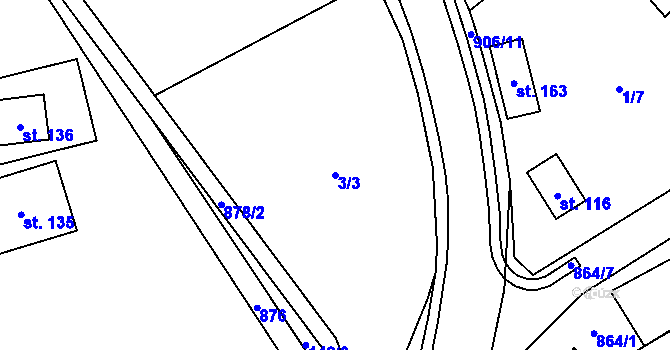 Parcela st. 3/3 v KÚ Vyšehoří, Katastrální mapa