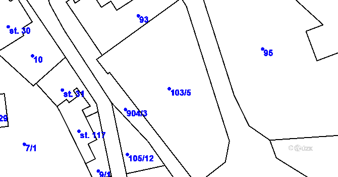 Parcela st. 103/5 v KÚ Vyšehoří, Katastrální mapa