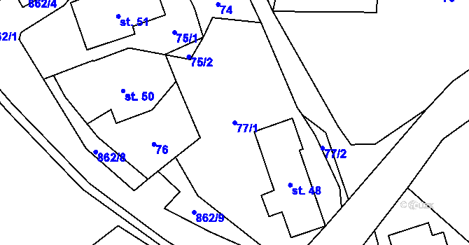 Parcela st. 77/1 v KÚ Vyšehoří, Katastrální mapa