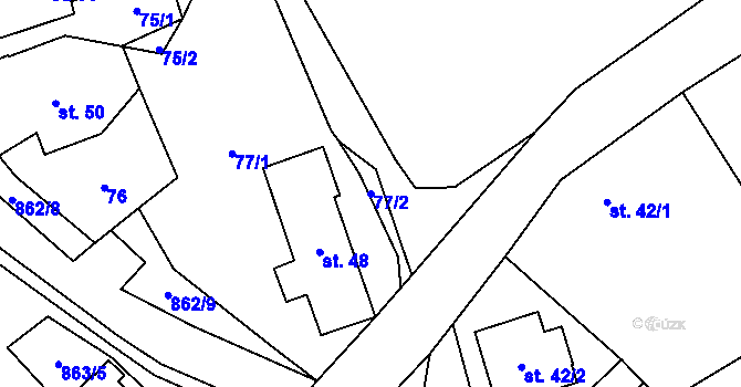 Parcela st. 77/2 v KÚ Vyšehoří, Katastrální mapa