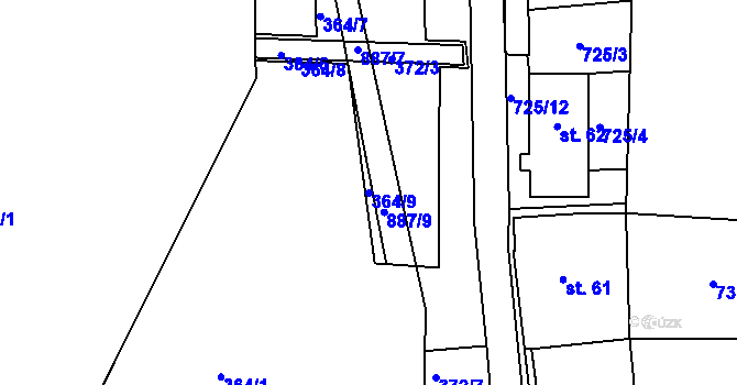 Parcela st. 364/9 v KÚ Vyšehoří, Katastrální mapa