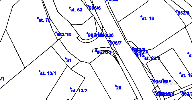 Parcela st. 863/21 v KÚ Vyšehoří, Katastrální mapa