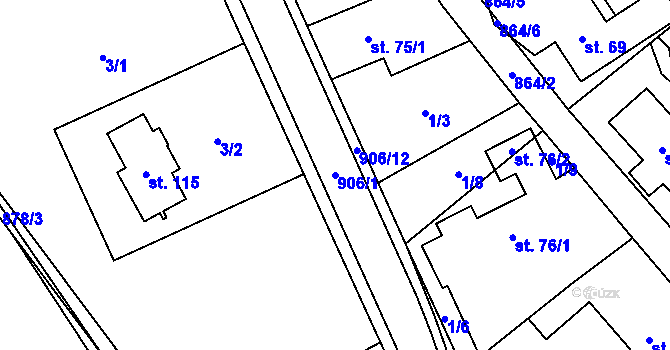 Parcela st. 906/1 v KÚ Vyšehoří, Katastrální mapa