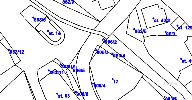 Parcela st. 906/3 v KÚ Vyšehoří, Katastrální mapa
