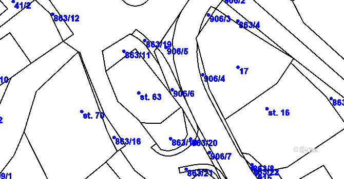 Parcela st. 906/6 v KÚ Vyšehoří, Katastrální mapa
