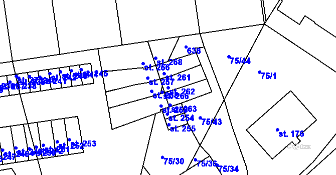 Parcela st. 262 v KÚ Vyšehořovice, Katastrální mapa