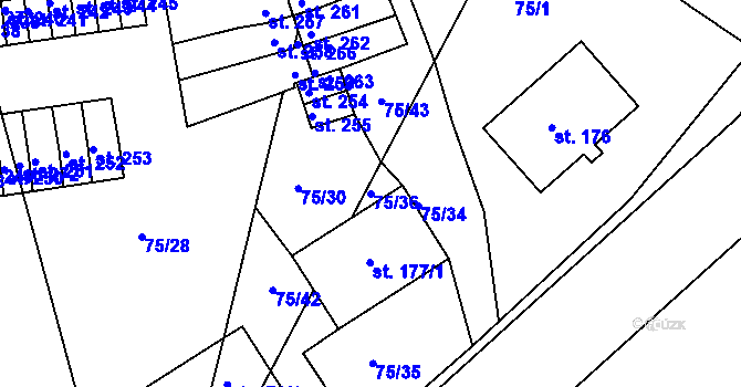 Parcela st. 75/36 v KÚ Vyšehořovice, Katastrální mapa