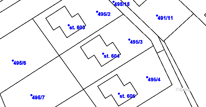 Parcela st. 604 v KÚ Vyšehořovice, Katastrální mapa