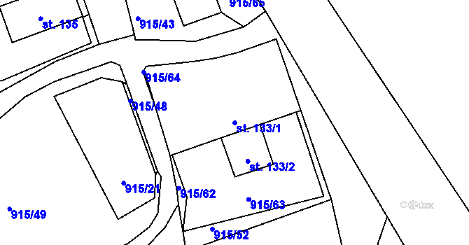 Parcela st. 133/1 v KÚ Výškov u Počerad, Katastrální mapa