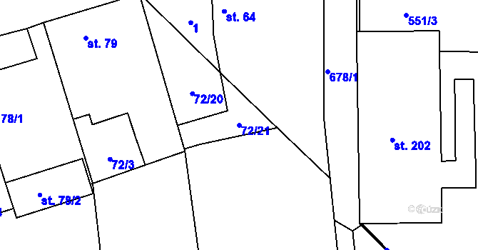 Parcela st. 72/21 v KÚ Výškov u Počerad, Katastrální mapa