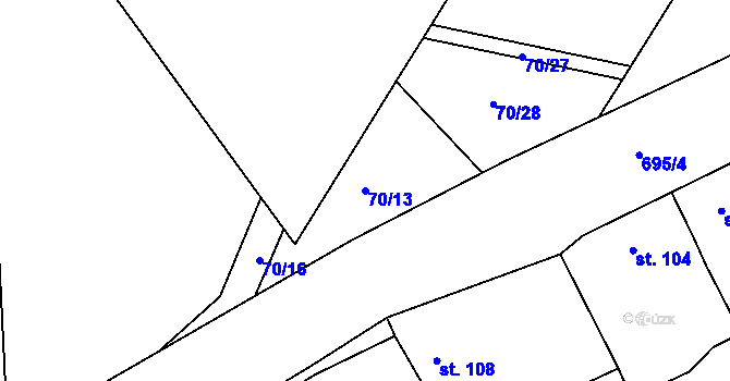 Parcela st. 70/13 v KÚ Výškov u Počerad, Katastrální mapa