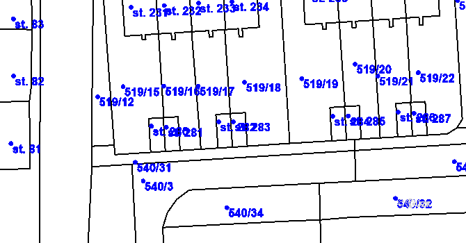 Parcela st. 283 v KÚ Výškov u Počerad, Katastrální mapa