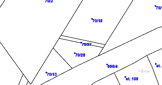Parcela st. 70/27 v KÚ Výškov u Počerad, Katastrální mapa