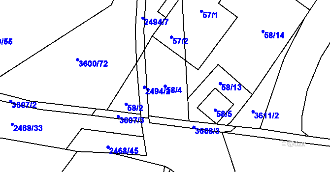 Parcela st. 58/4 v KÚ Vyškov, Katastrální mapa