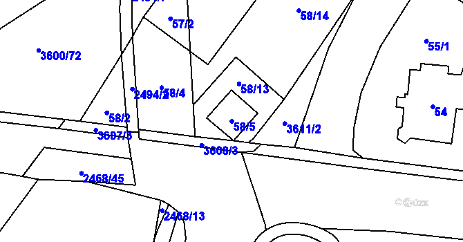 Parcela st. 58/5 v KÚ Vyškov, Katastrální mapa