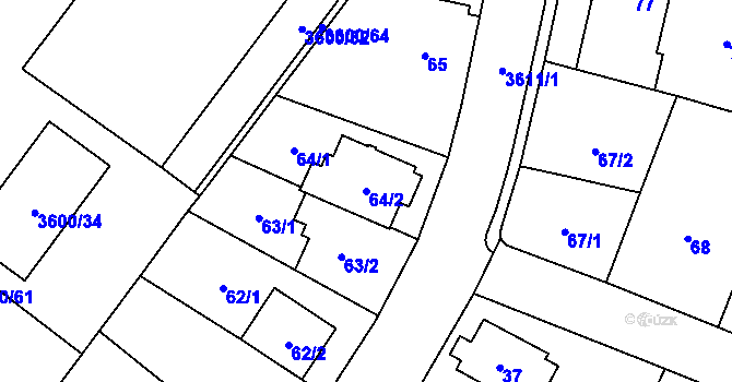 Parcela st. 64/2 v KÚ Vyškov, Katastrální mapa