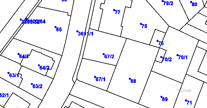 Parcela st. 67/2 v KÚ Vyškov, Katastrální mapa