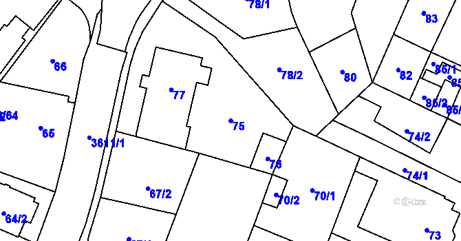 Parcela st. 75 v KÚ Vyškov, Katastrální mapa