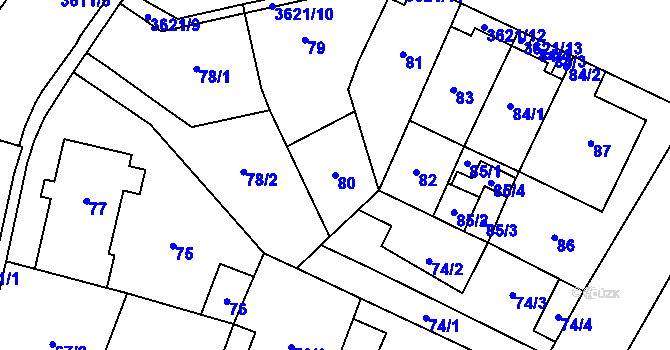 Parcela st. 80 v KÚ Vyškov, Katastrální mapa