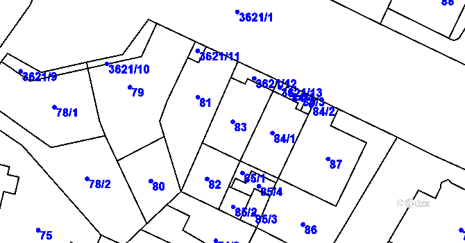 Parcela st. 83 v KÚ Vyškov, Katastrální mapa