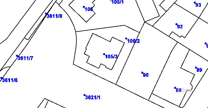 Parcela st. 105/3 v KÚ Vyškov, Katastrální mapa