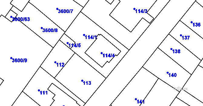 Parcela st. 114/4 v KÚ Vyškov, Katastrální mapa