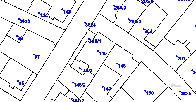 Parcela st. 145 v KÚ Vyškov, Katastrální mapa