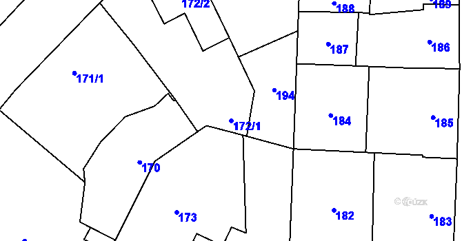 Parcela st. 172/1 v KÚ Vyškov, Katastrální mapa