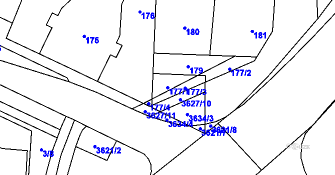 Parcela st. 177/1 v KÚ Vyškov, Katastrální mapa