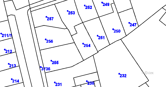 Parcela st. 254 v KÚ Vyškov, Katastrální mapa
