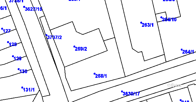 Parcela st. 258/2 v KÚ Vyškov, Katastrální mapa