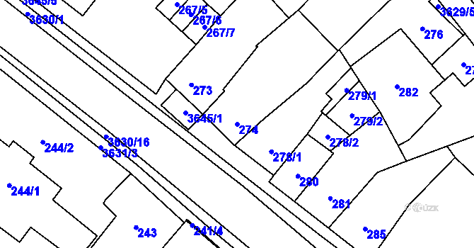 Parcela st. 274 v KÚ Vyškov, Katastrální mapa