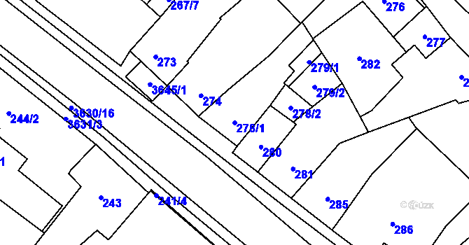 Parcela st. 278/1 v KÚ Vyškov, Katastrální mapa