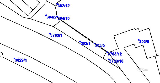 Parcela st. 303/1 v KÚ Vyškov, Katastrální mapa