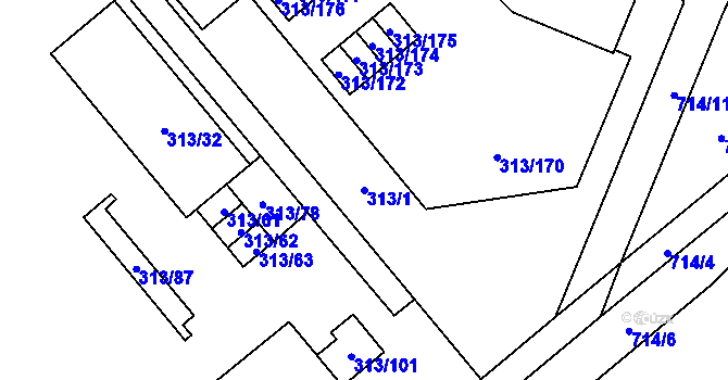 Parcela st. 313/1 v KÚ Vyškov, Katastrální mapa