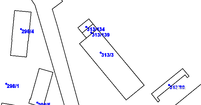 Parcela st. 313/3 v KÚ Vyškov, Katastrální mapa
