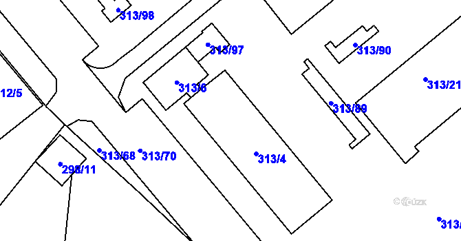 Parcela st. 313/5 v KÚ Vyškov, Katastrální mapa