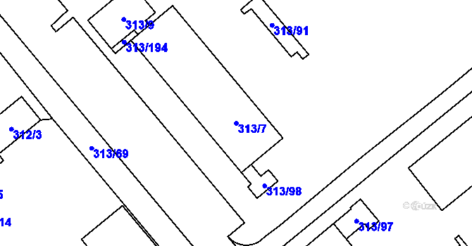 Parcela st. 313/7 v KÚ Vyškov, Katastrální mapa