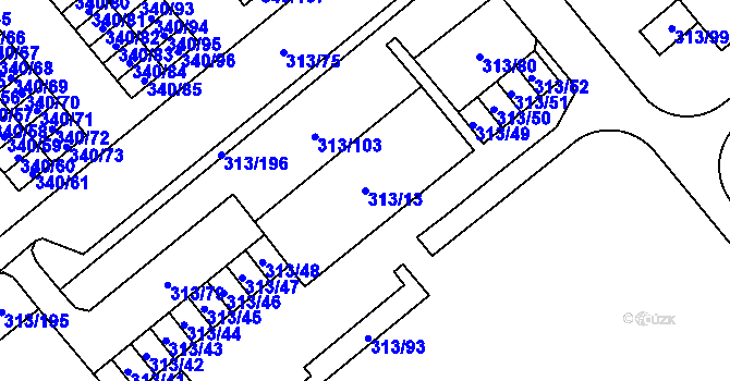 Parcela st. 313/13 v KÚ Vyškov, Katastrální mapa