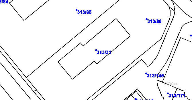 Parcela st. 313/31 v KÚ Vyškov, Katastrální mapa