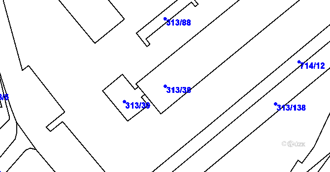 Parcela st. 313/38 v KÚ Vyškov, Katastrální mapa