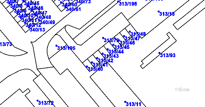 Parcela st. 313/43 v KÚ Vyškov, Katastrální mapa