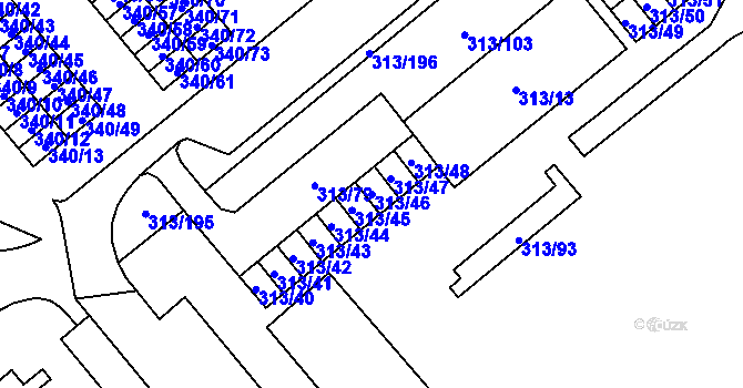 Parcela st. 313/46 v KÚ Vyškov, Katastrální mapa
