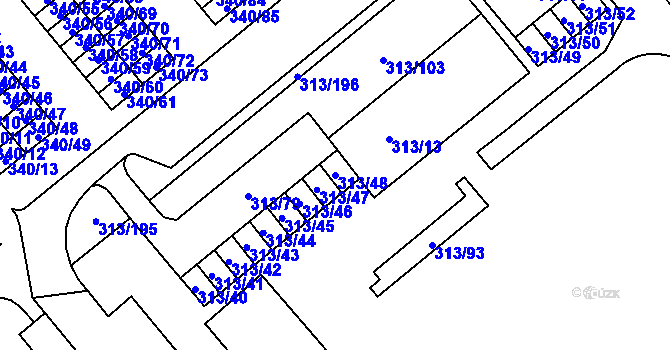 Parcela st. 313/48 v KÚ Vyškov, Katastrální mapa